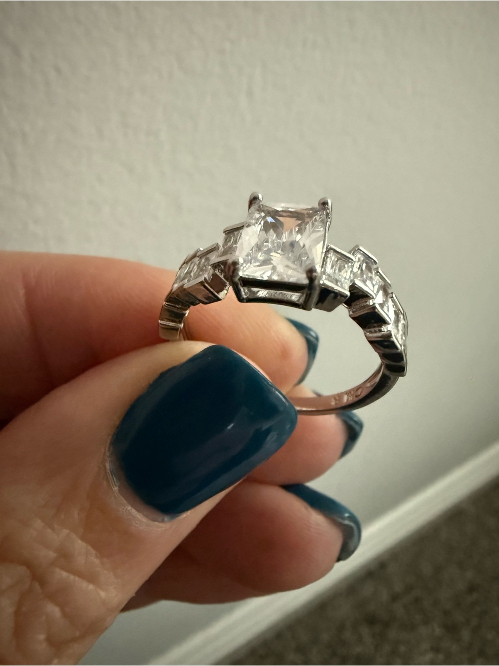 NEW!!Classic 14k White Gold-Plated Emerald Cut CZ Engagement Ring - White size 8 - Picture 13 of 15